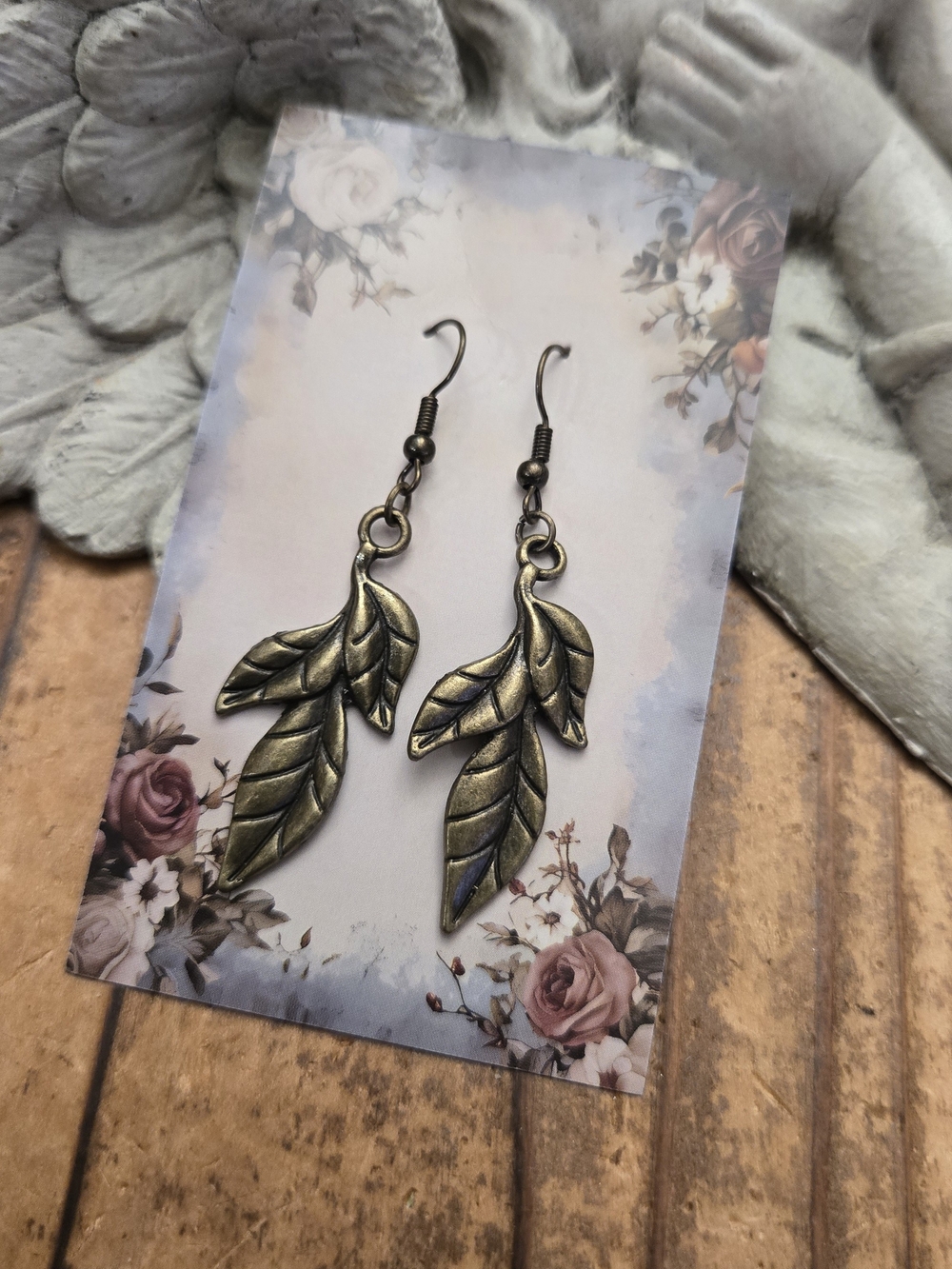Antique Bronze Leaf Drop Earrings for Women